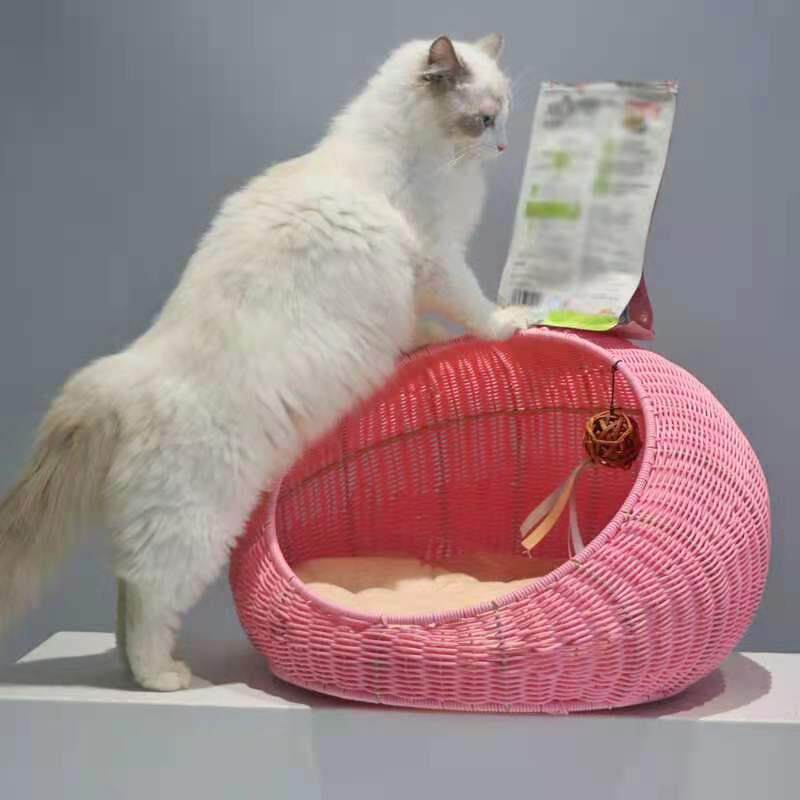 Hand-Woven Rattan Pet Cage with Removable Pad