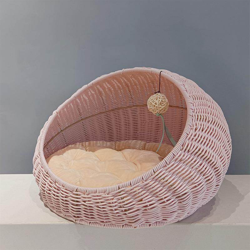Hand-Woven Rattan Pet Cage with Removable Pad