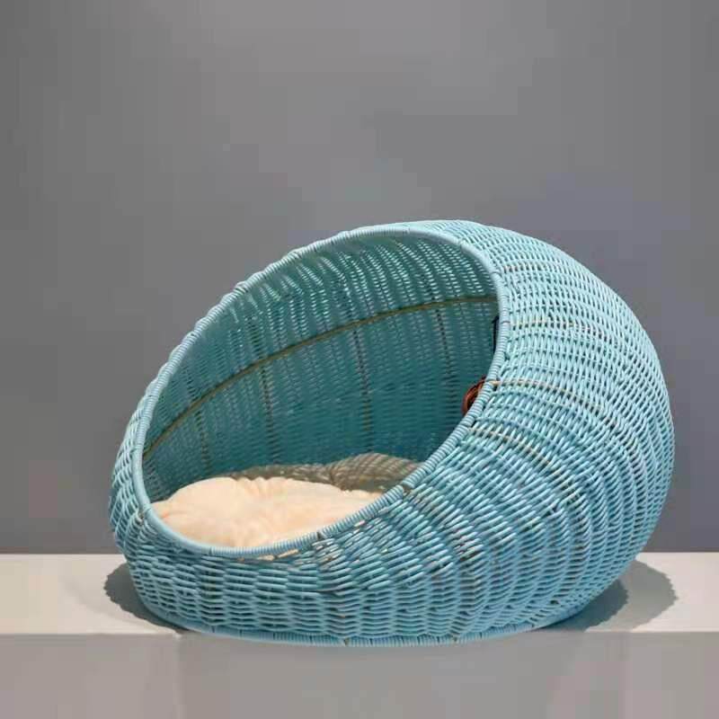 Hand-Woven Rattan Pet Cage with Removable Pad