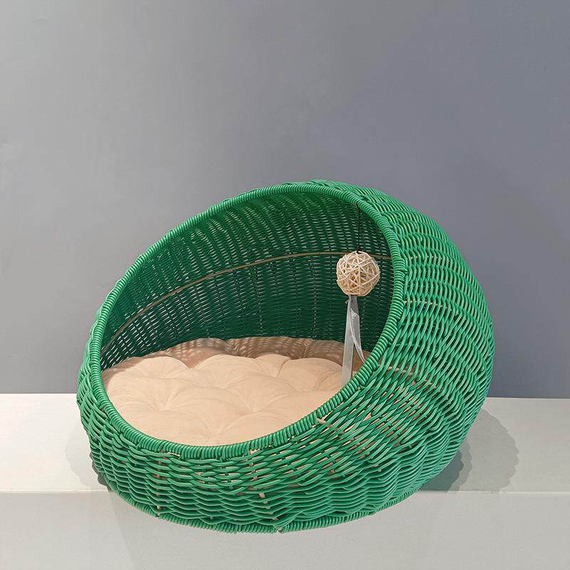 Hand-Woven Rattan Pet Cage with Removable Pad