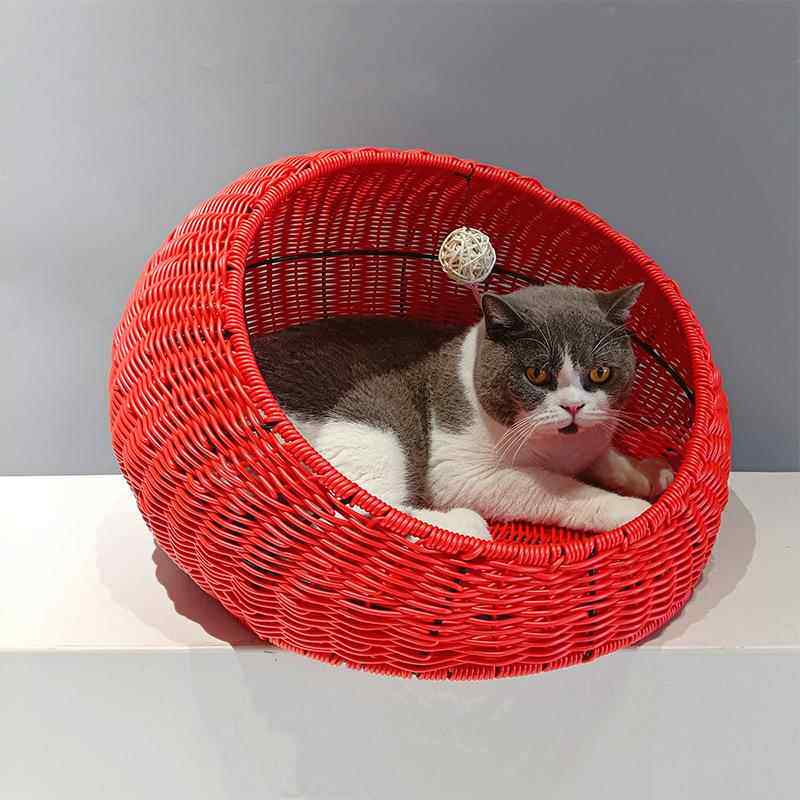 Hand-Woven Rattan Pet Cage with Removable Pad