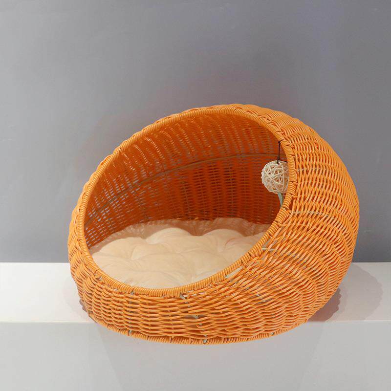 Hand-Woven Rattan Pet Cage with Removable Pad